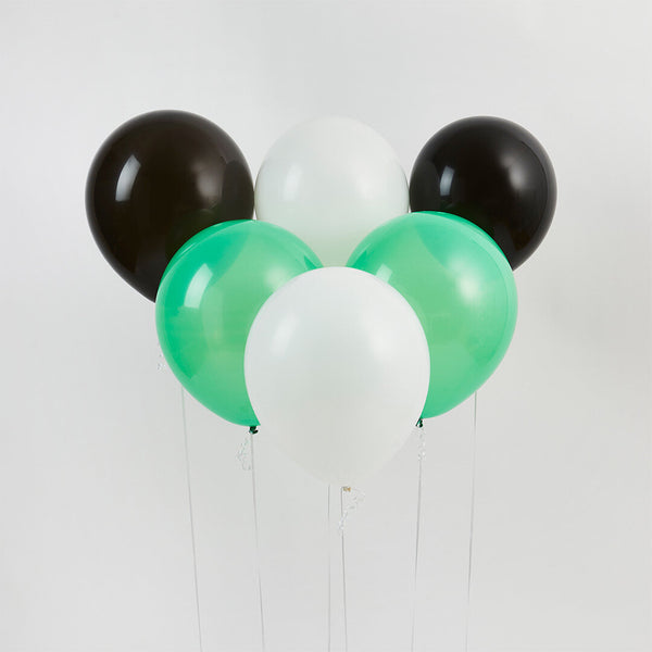 Black, Green & White 12" Balloons - 6 pack