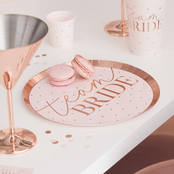 Team Bride Rose Gold And Blush Pink Paper Plates