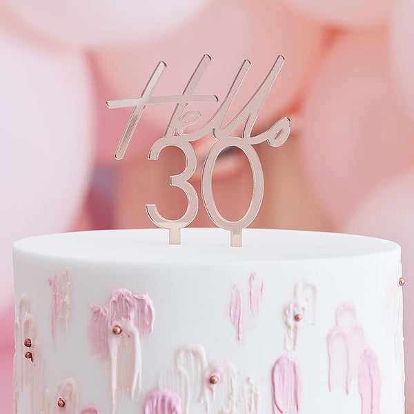 Rose Gold Acrylic Hello 30 Cake Topper
