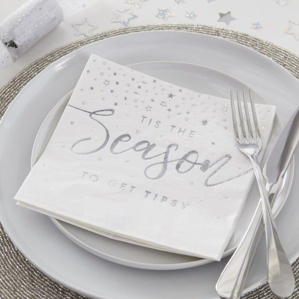 Silver Foiled Tis The Season To Get Tipsy Paper Napkins