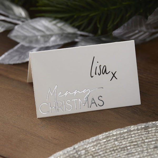 Silver Foiled Merry Christmas Place Cards
