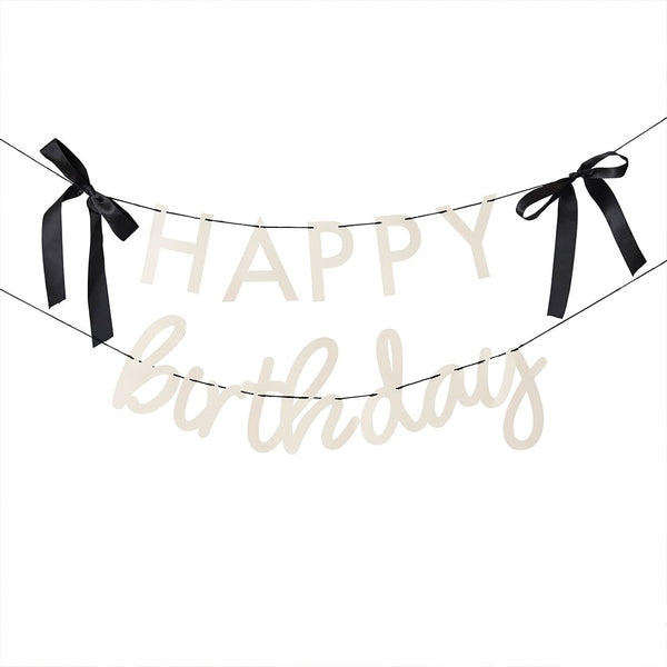 Happy Birthday Card Banner With Black Satin Bows - 2M