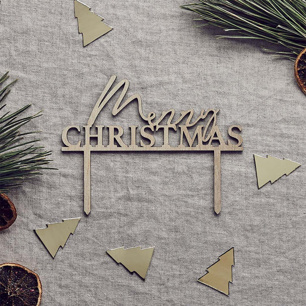 Merry Christmas Wooden Cake Topper