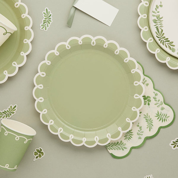 Botanical Sage Green Paper Plates - 8 pack