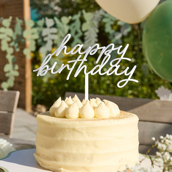 White Happy Birthday Acrylic Cake Topper