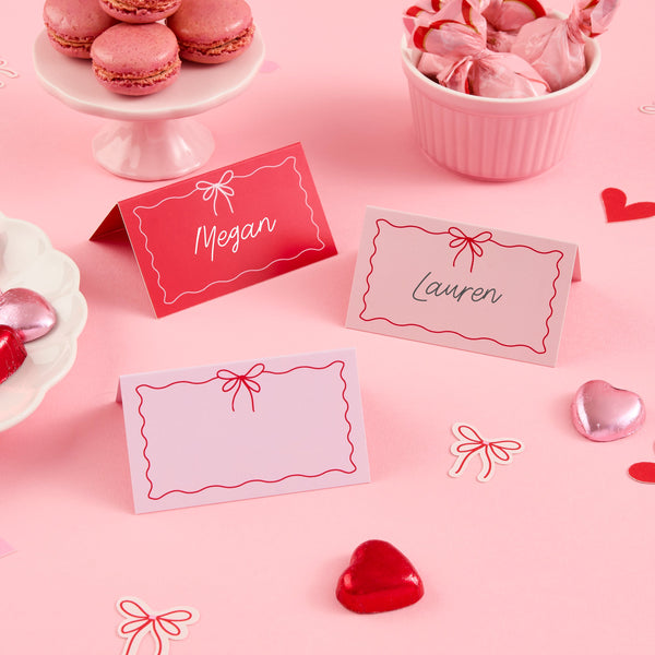 Pink & Red Bow Place Cards - Pack of 12