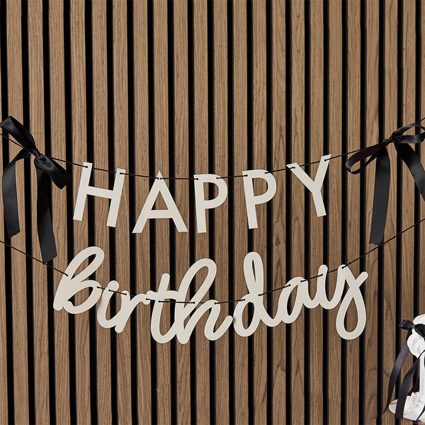 Happy Birthday Card Banner With Black Satin Bows - 2M