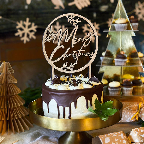 Wooden Merry Christmas Cake Topper