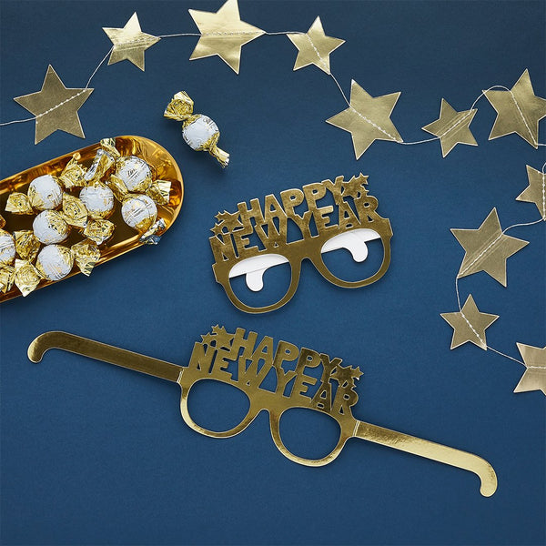 Gold Happy New Year Paper Glasses - 10 Pack