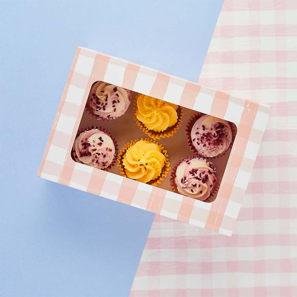 Gingham Cupcake Box - 6 piece