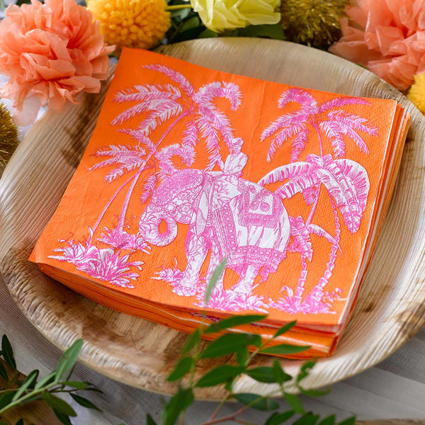 Recyclable Orange And Pink Elephant Paper Napkins 20 Pack