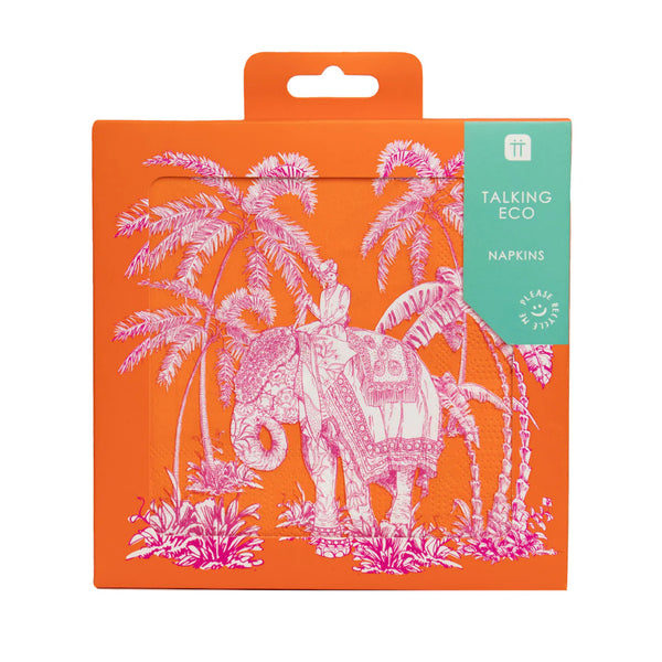 Recyclable Orange And Pink Elephant Paper Napkins 20 Pack