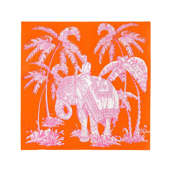 Recyclable Orange And Pink Elephant Paper Napkins 20 Pack