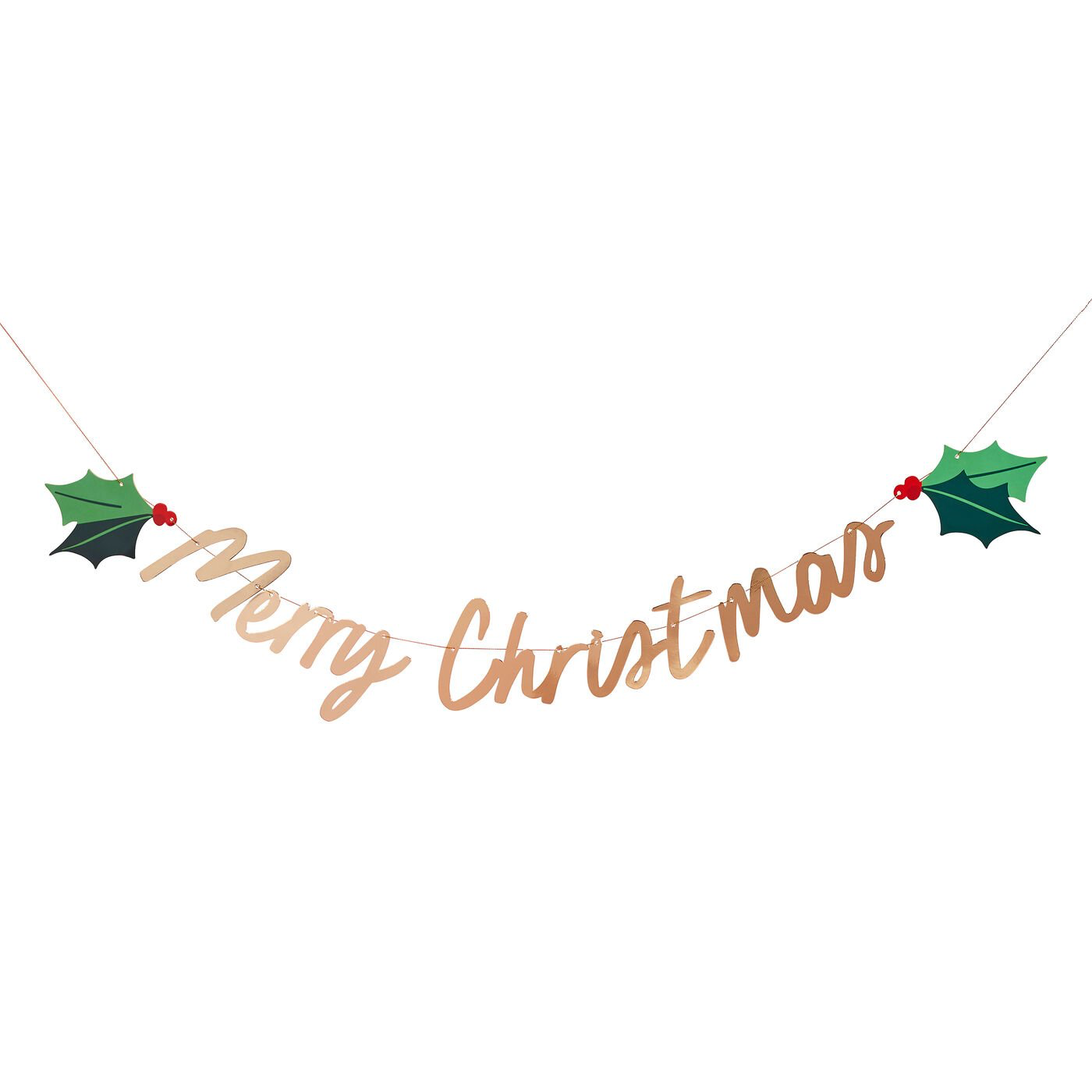 Gold Merry Christmas Holly Banner 2M