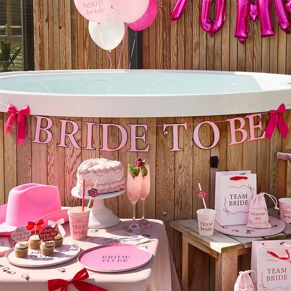 Bride To Be Card Banner With Pink Satin Bows 2m