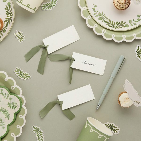 Place Cards With Green Satin Knot - Pack of 8