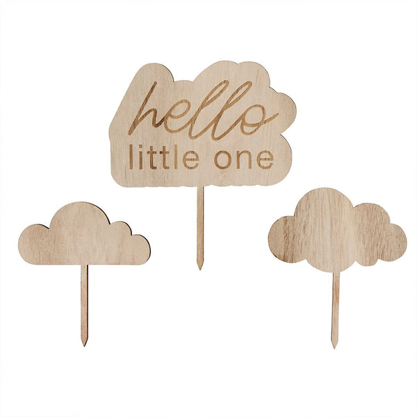 Cloud Shaped Wooden Cake Topper Set