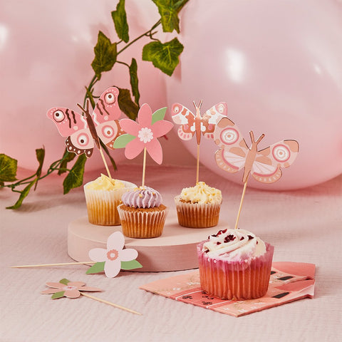 Flower & Butterfly Food Picks - 12 pack