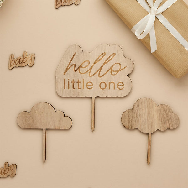 Cloud Shaped Wooden Cake Topper Set