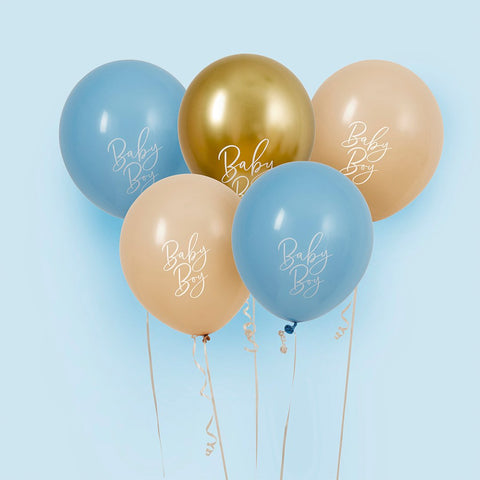 Blue, Nude & Gold Baby Boy 12" Balloons - 5 pack