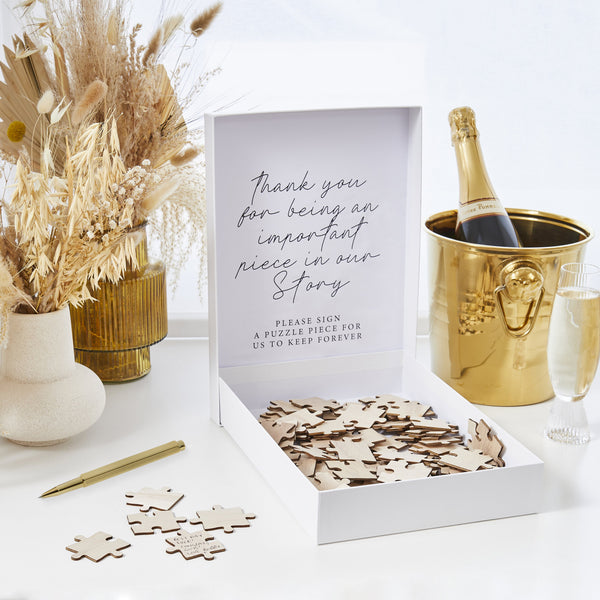 Jigsaw Wooden Guestbook With Display Box