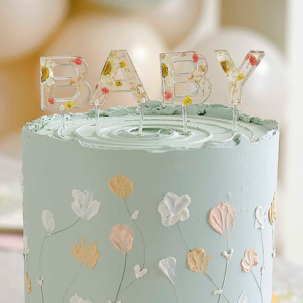 Pressed Flower Baby Cake Topper