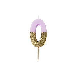 Pink Glitter Dipped Candle - Number 0
