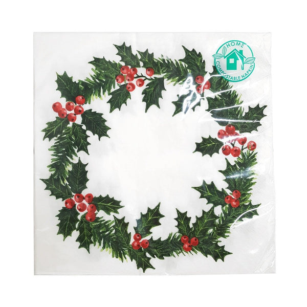 Holly Wreath Print Paper Napkins