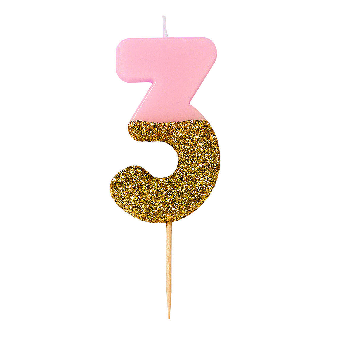Pink Glitter Dipped Candle - Number 3