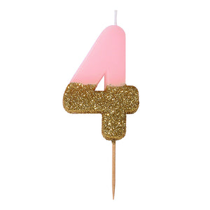 Pink Glitter Dipped Candle - Number 4
