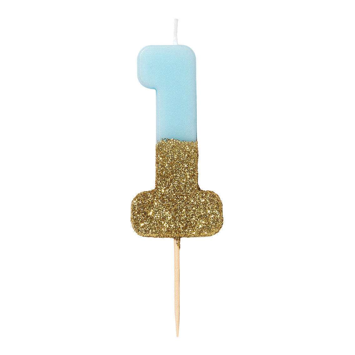 Blue Glitter Dipped Candle - Number 1