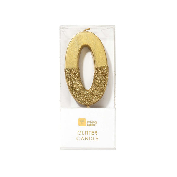 Gold Glitter Dipped Candle - Number 0