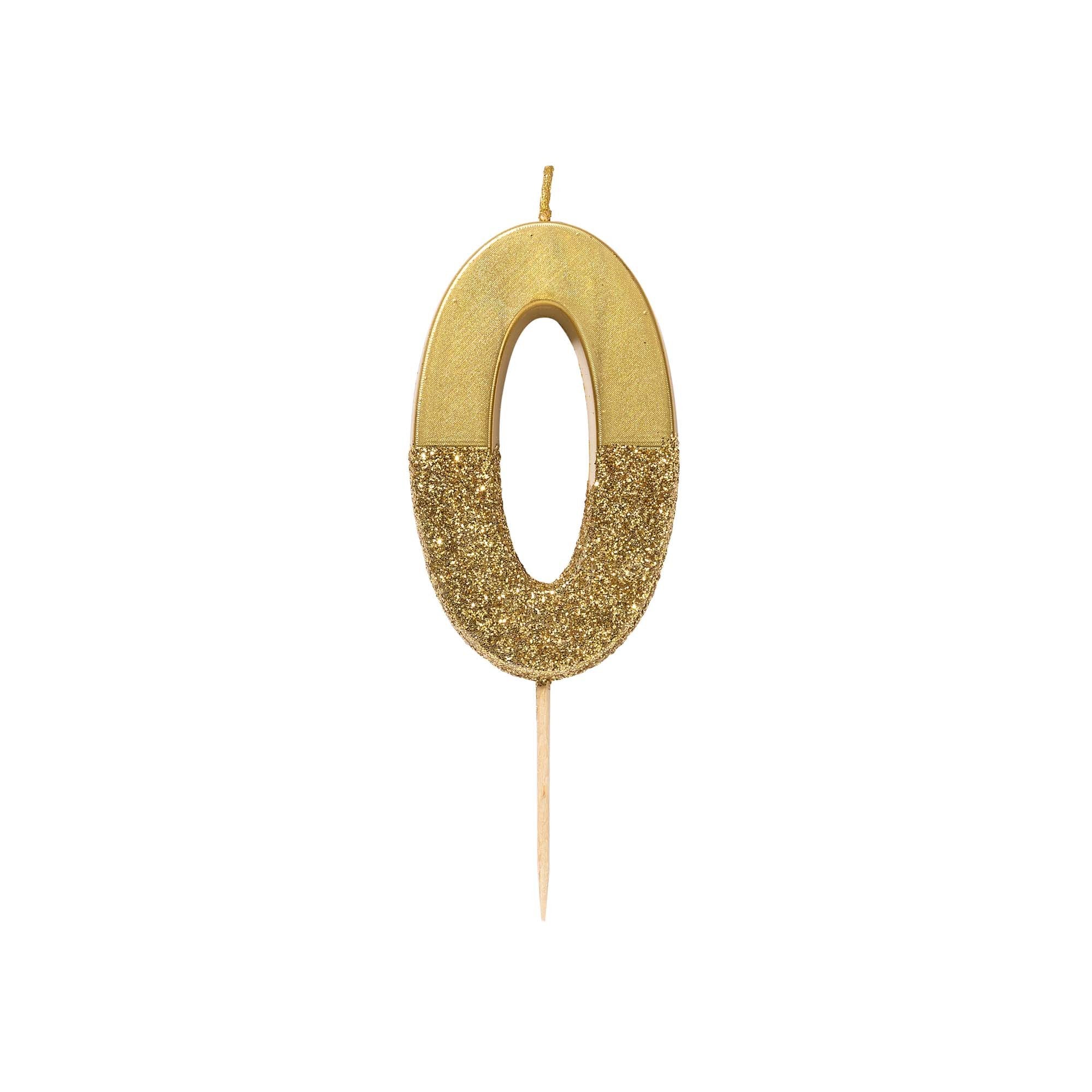 Gold Glitter Dipped Candle - Number 0