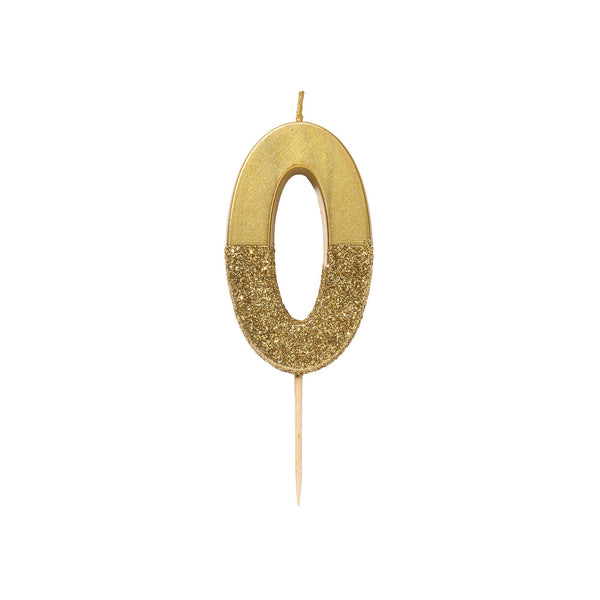 Gold Glitter Dipped Candle - Number 0