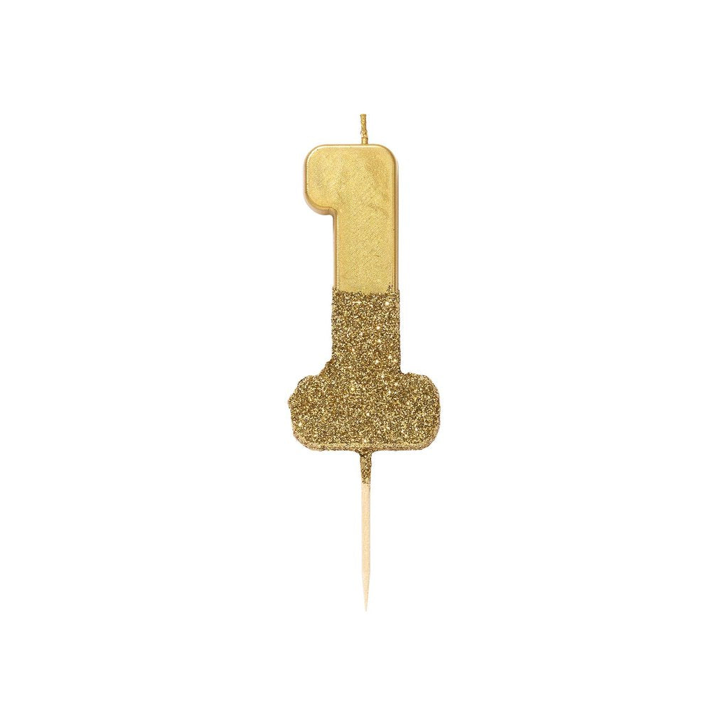 Gold Glitter Dipped Candle - Number 1