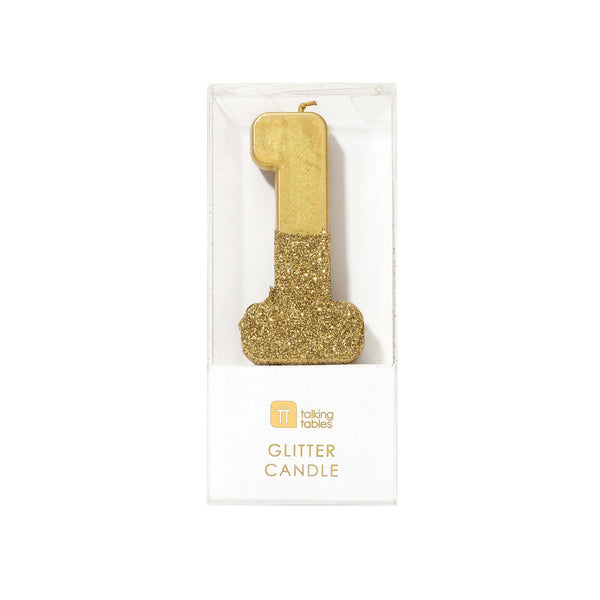 Gold Glitter Dipped Candle - Number 1