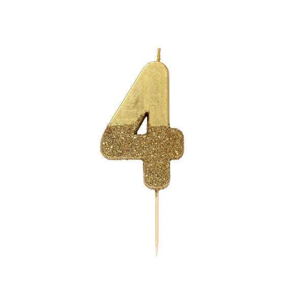 Gold Glitter Dipped Candle - Number 4