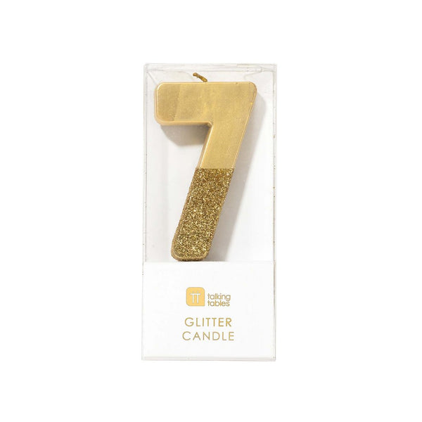 Gold Glitter Dipped Candle - Number 7