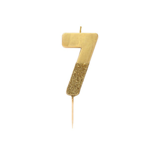 Gold Glitter Dipped Candle - Number 7