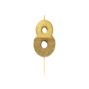 Gold Glitter Dipped Candle - Number 8