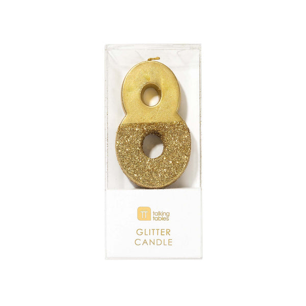 Gold Glitter Dipped Candle - Number 8