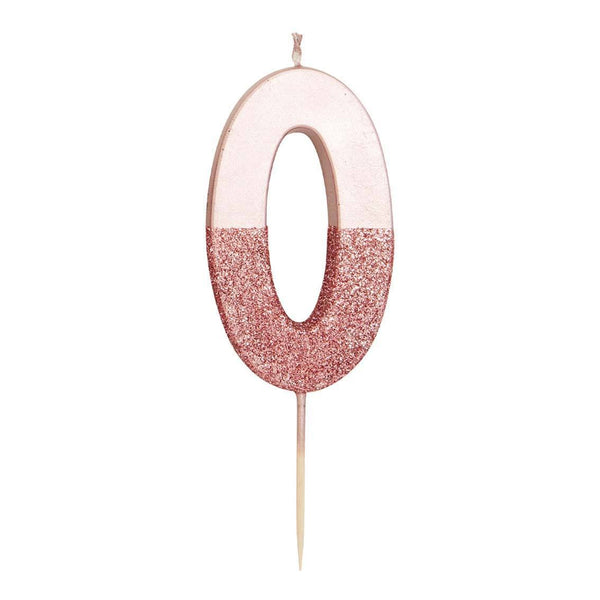 Rose Gold Glitter Dipped Candle Number 0
