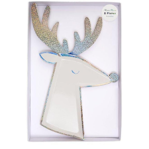 Sparkling Silver Reindeer Plates