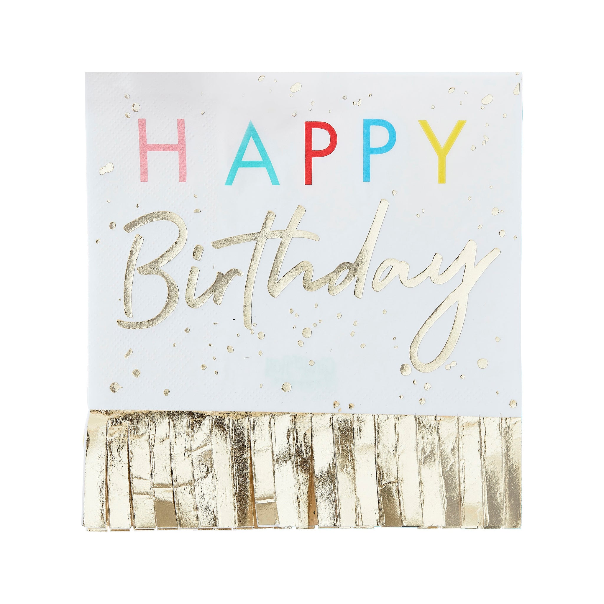 Multicoloured Happy Birthday Gold Fringed Paper Napkins