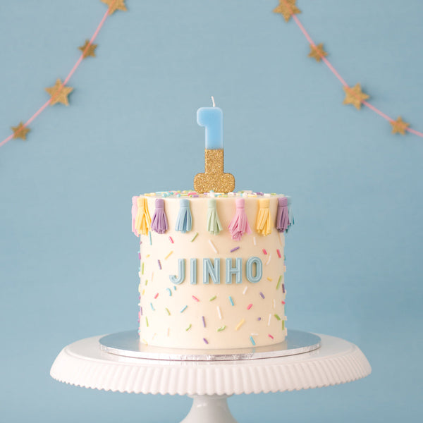 Blue Glitter Dipped Candle - Number 1