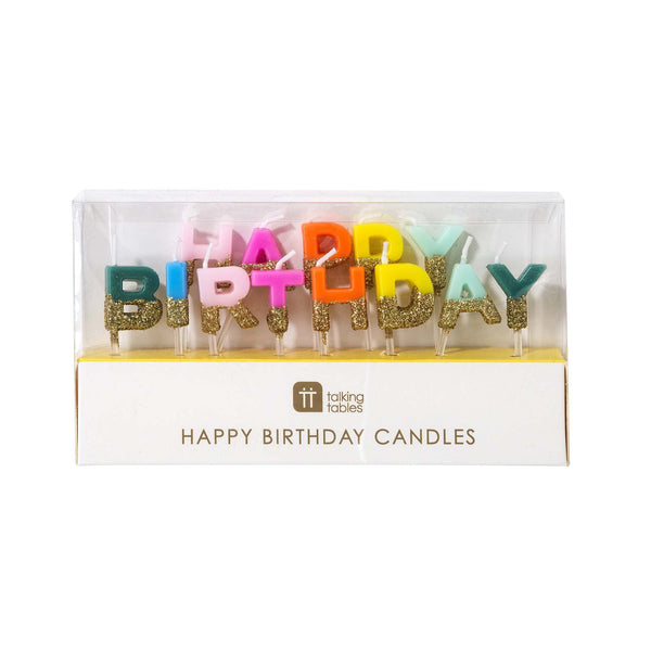 Multi-colour & Gold Glitter Happy Birthday Candles