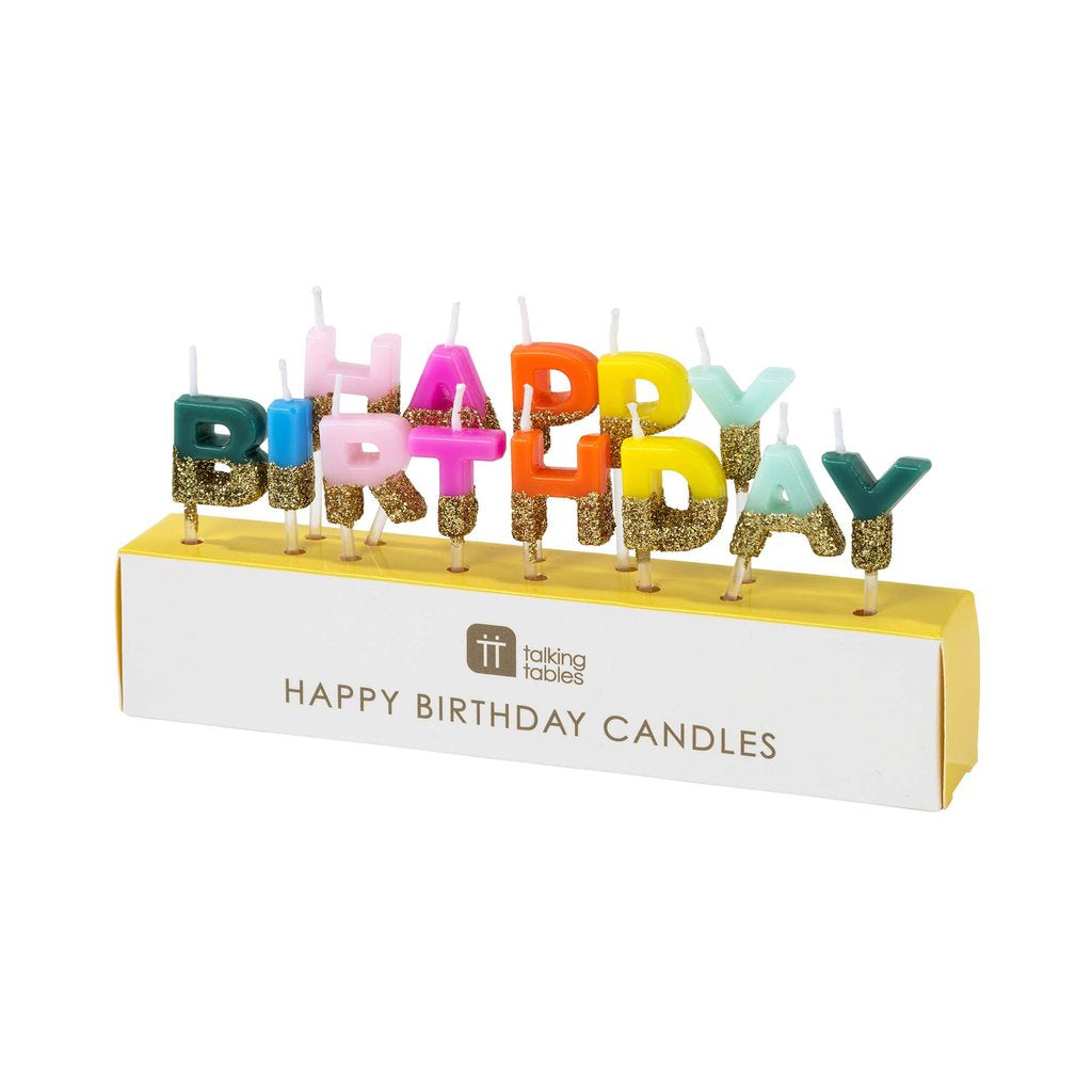 Multi-colour & Gold Glitter Happy Birthday Candles