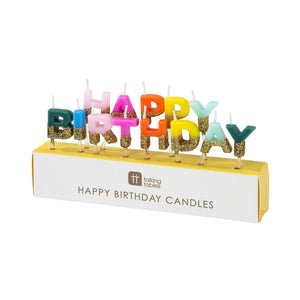 Multi-colour & Gold Glitter Happy Birthday Candles