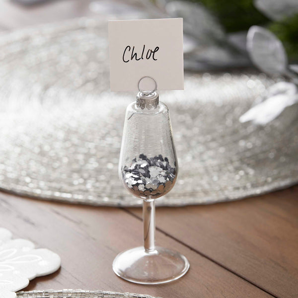 Silver Glass Confetti Place Card Holders