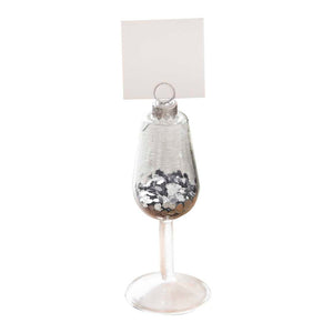 Silver Glass Confetti Place Card Holders